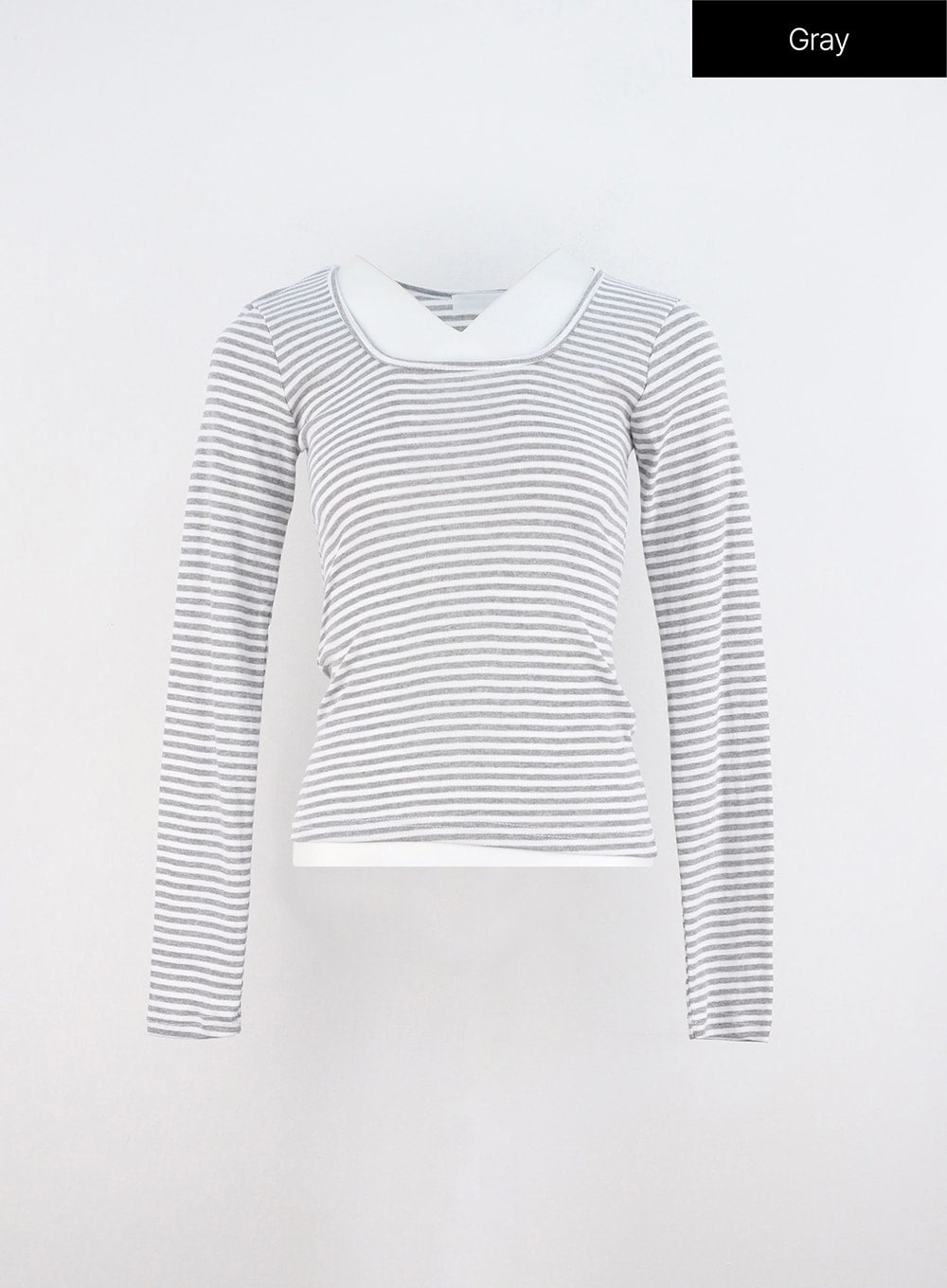 U-Neck Stripe Long Sleeve Tee OO319
