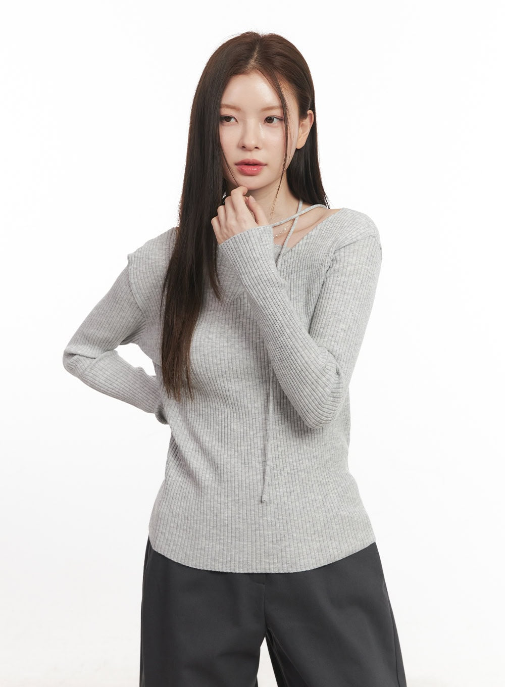 Asymmetric Ribbed Slim-Fit Sweater CA502