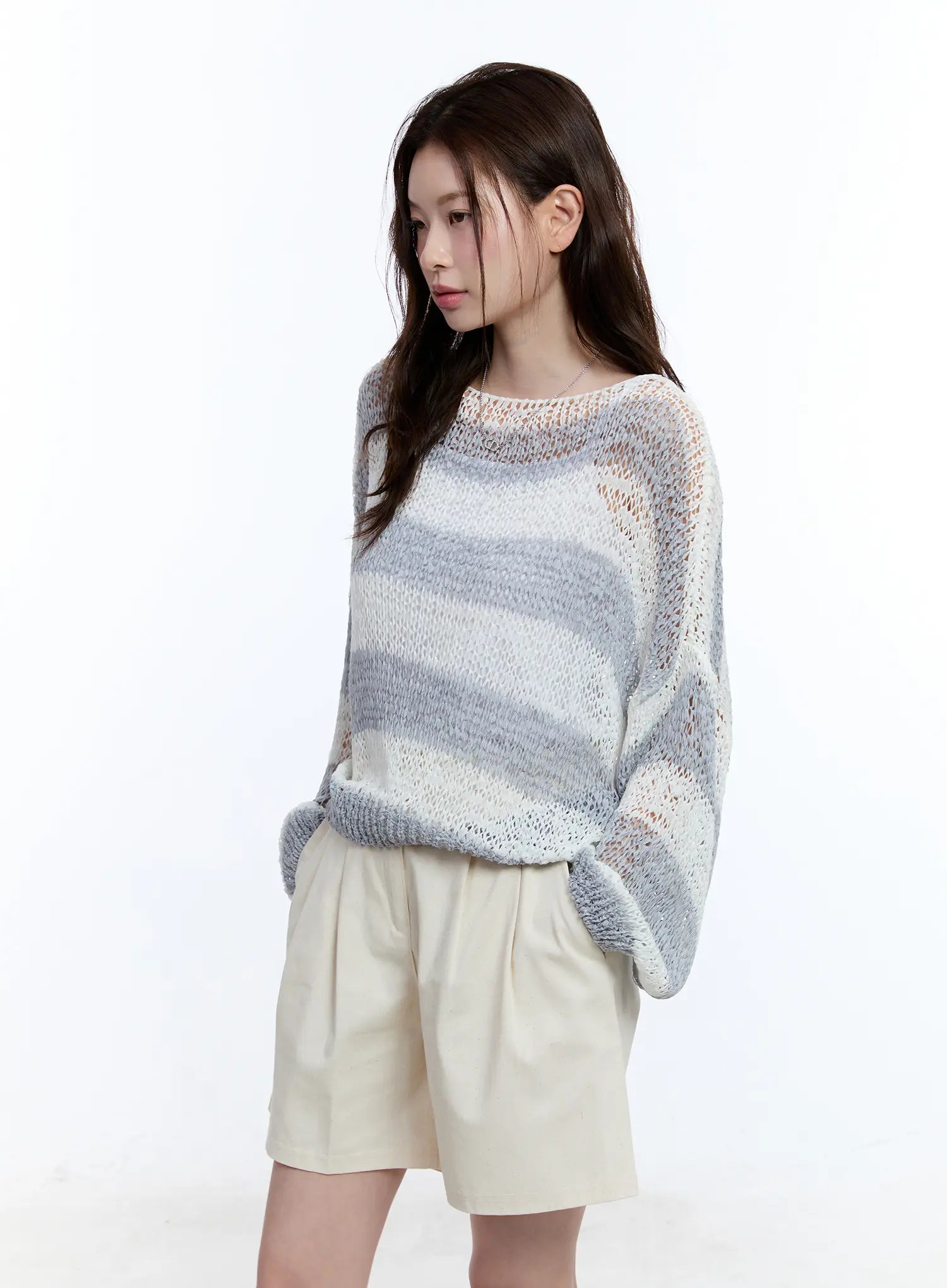 Sheer Striped Loose-Fit Sweater CU513