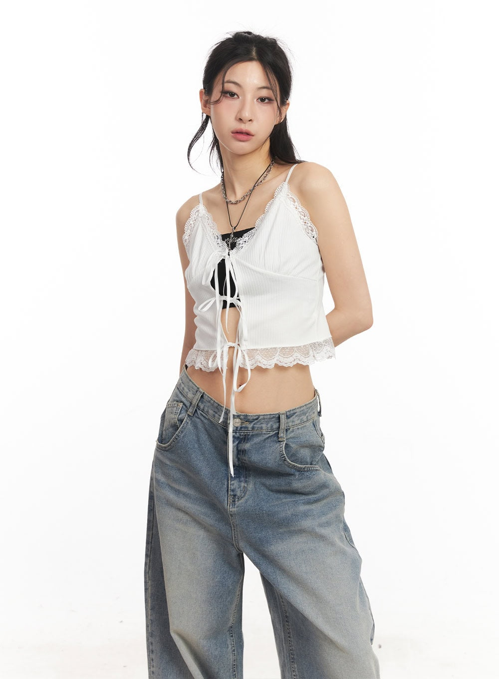 Sweetheart Lace Ribbon Cami Top CA514