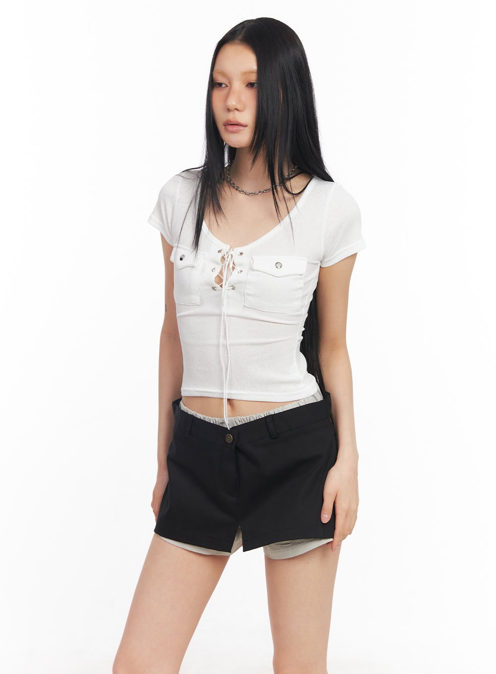 Pocket Eyelet Crop Top CY528