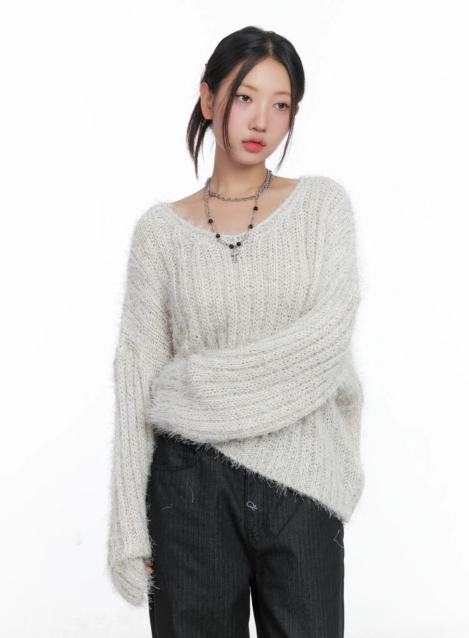Fluffy Off-Shoulder Sweater CS502