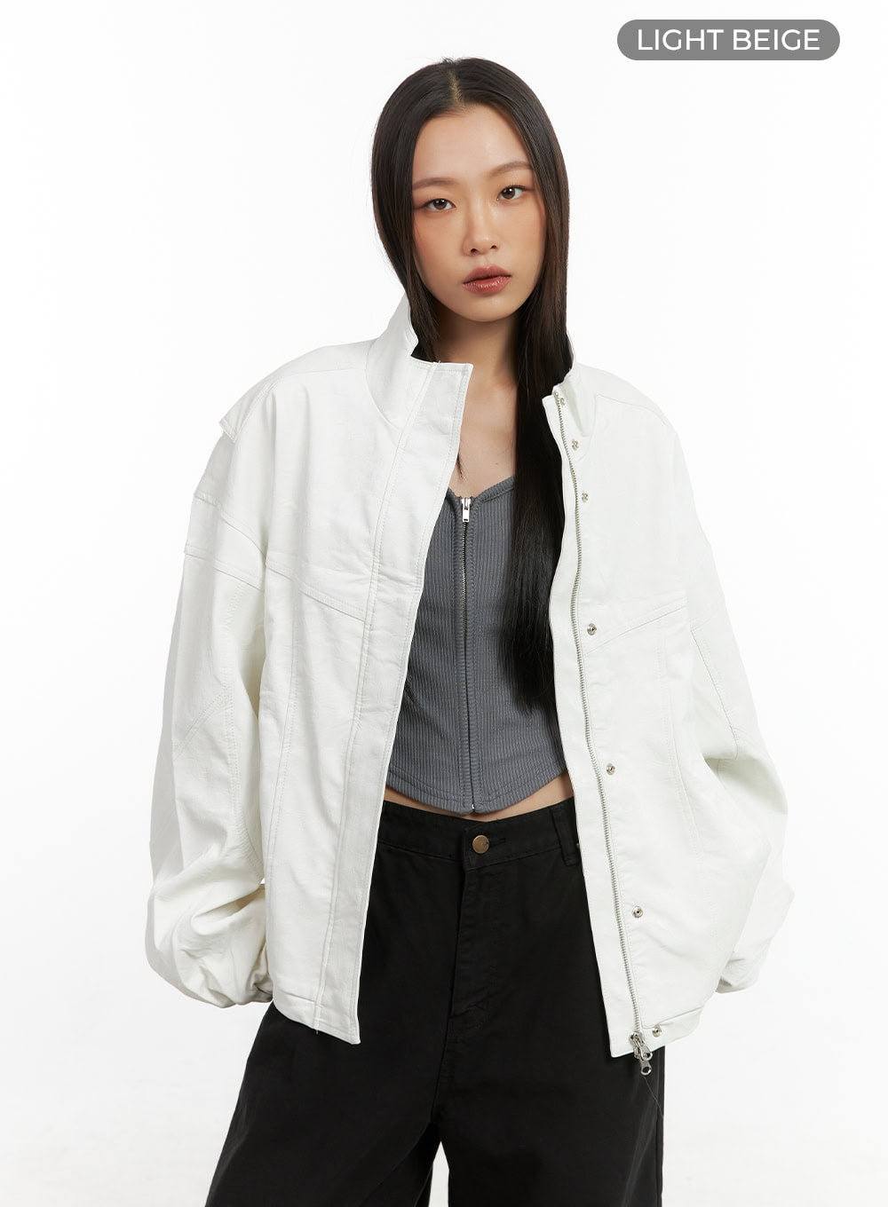 Washed Faux Leather Jacket CO424