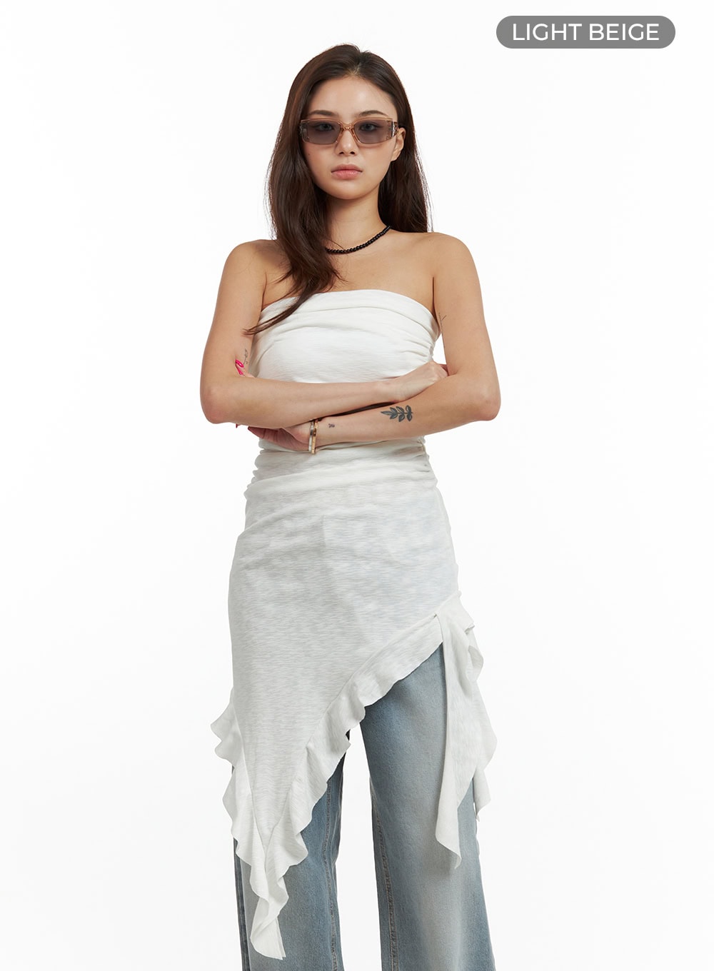 Shirred Tube Top Mini Dress CU417