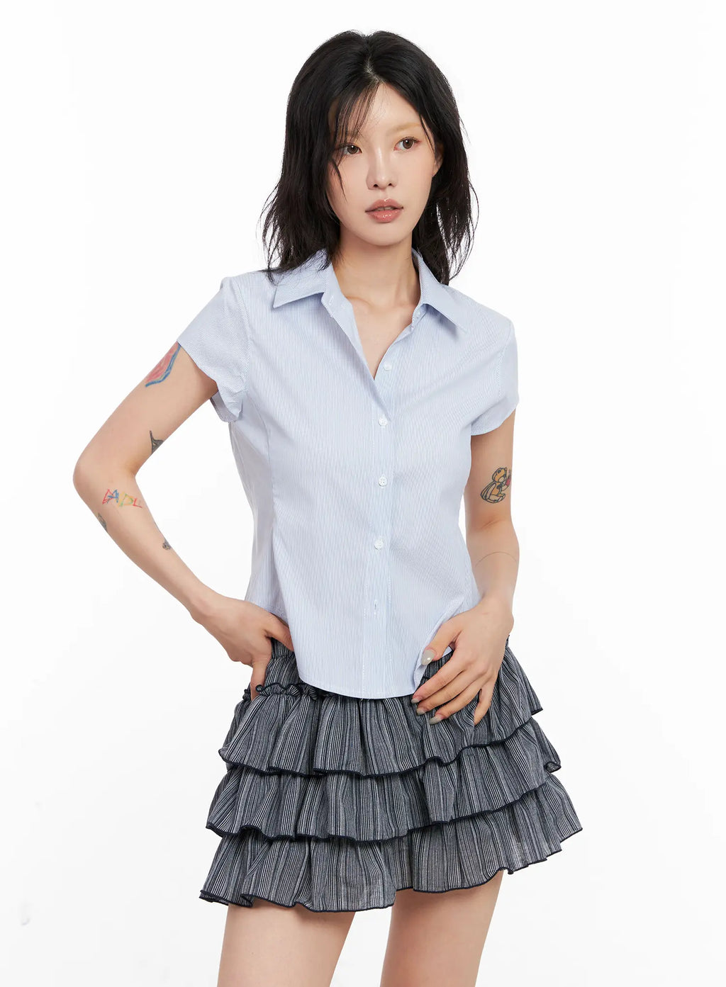 V-Cut Short Sleeve Collared Shirt CL528