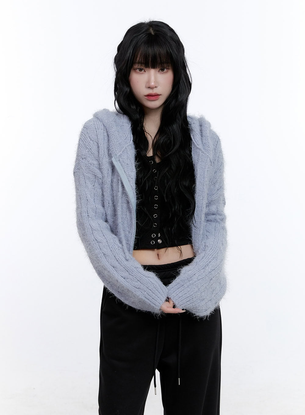 Cable Knit Cropped Hooded Cardigan CD419