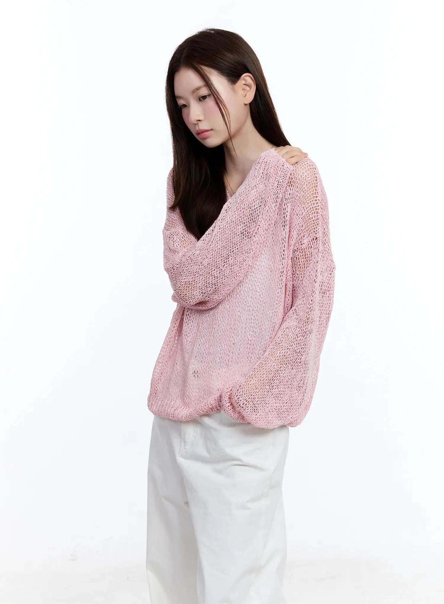 Sheer V-Neck Sweater CU513