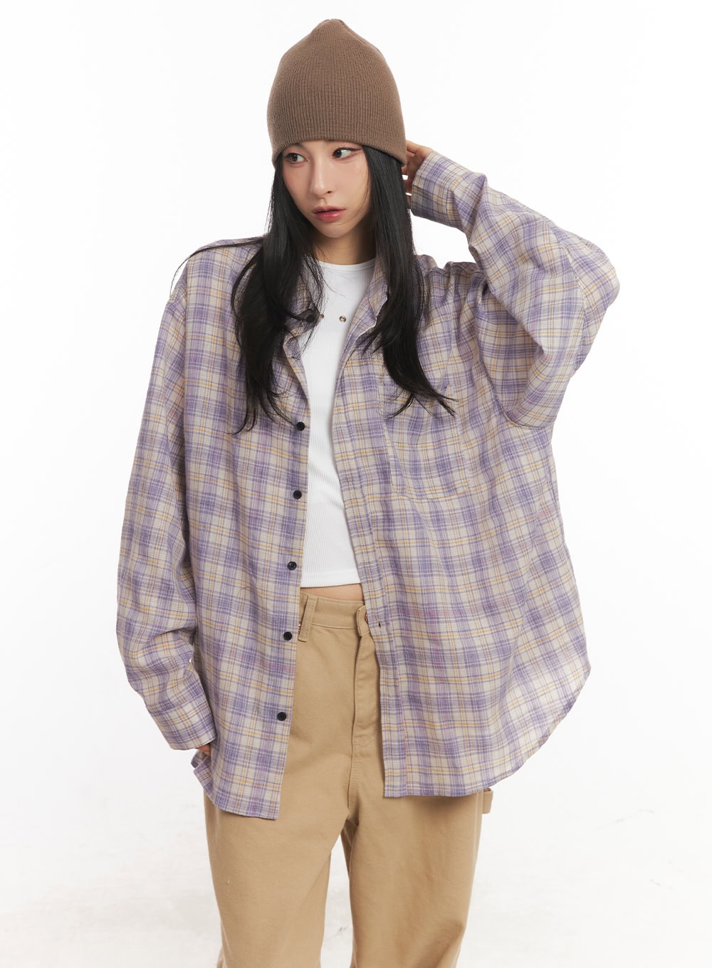 Oversize Checkered Collared Shirt CA504