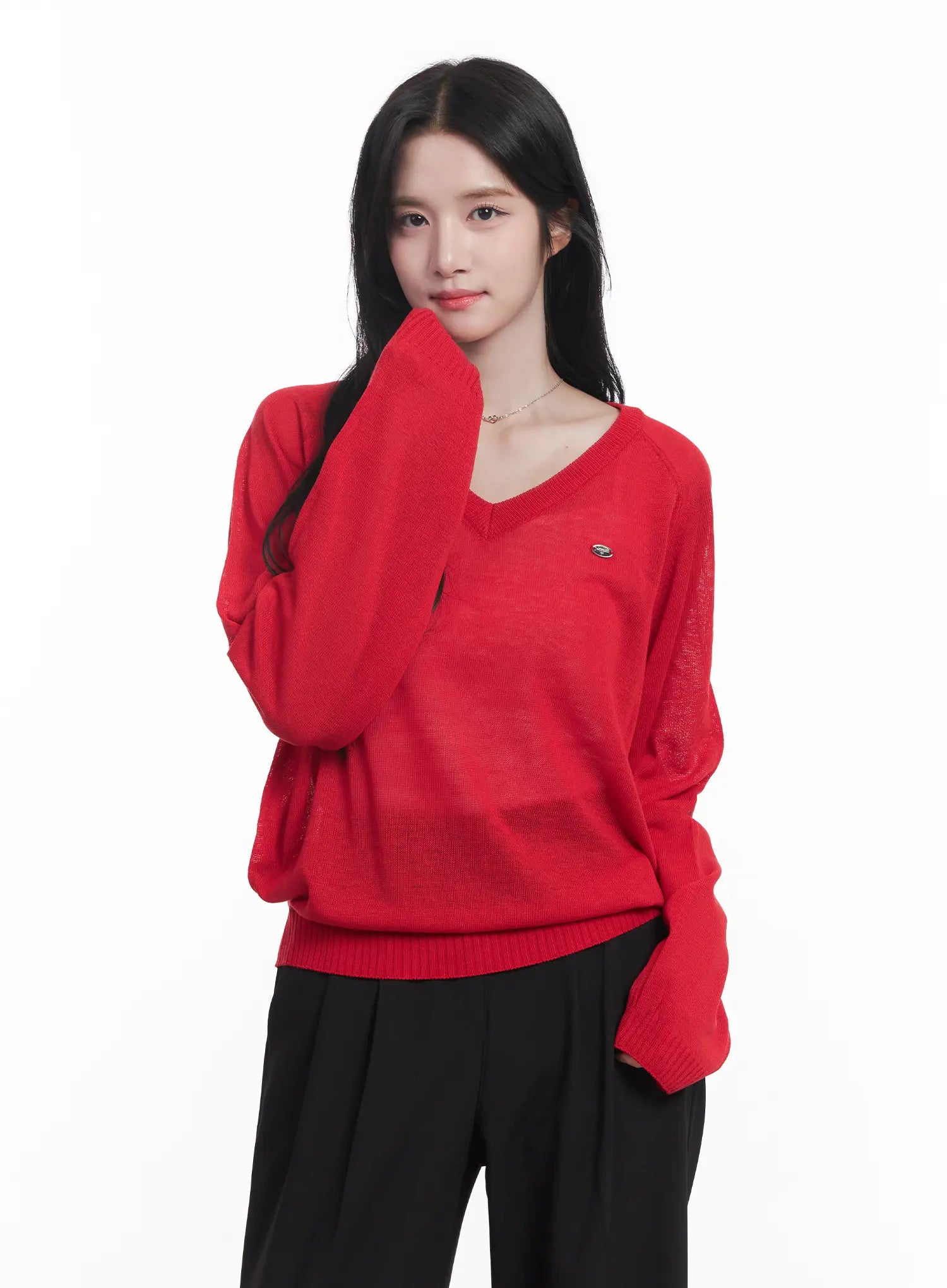 Sheer V-Neck Sweater CU523