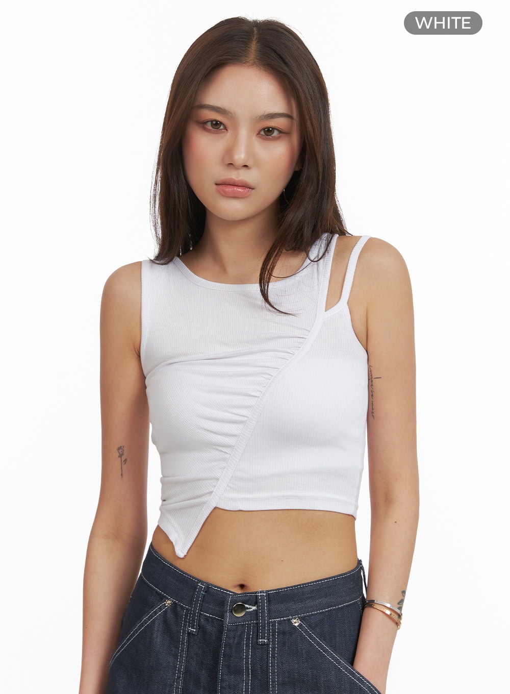 Shirred Crop Sleeveless Top CY424