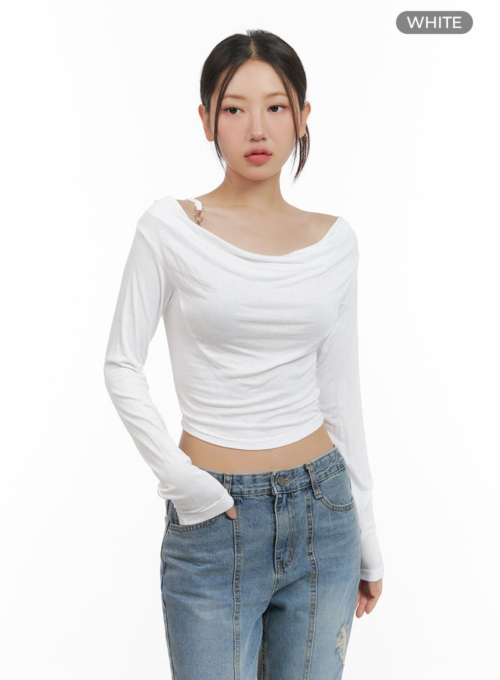 Buckle Shirred Off Shoulder Long Sleeve CG423