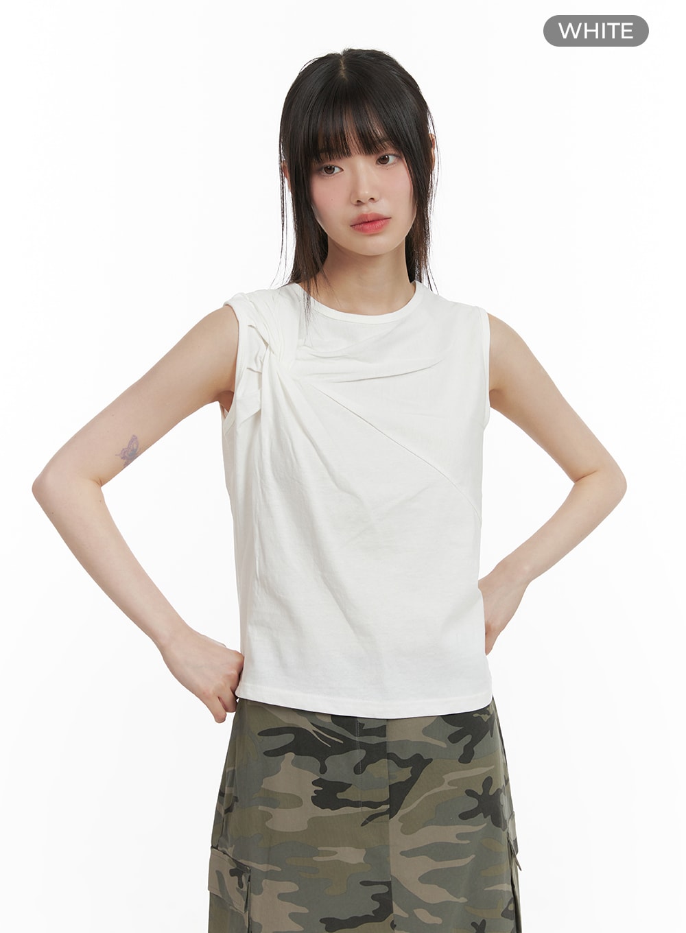 Cotton Unbalanced Sleeveless Top CA418