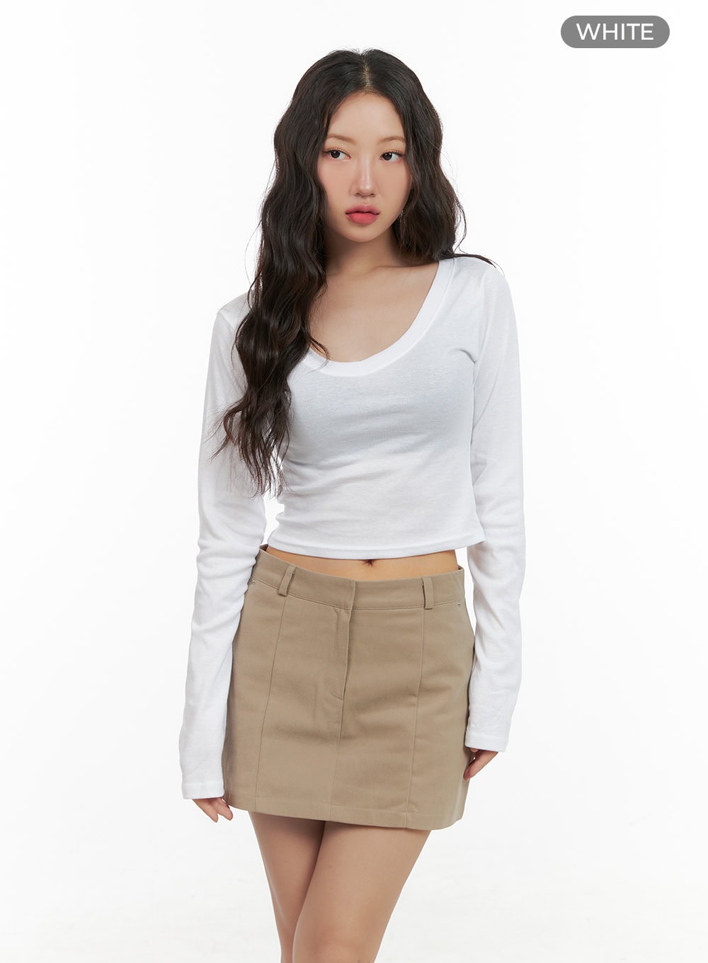 Cotton V-Neck Crop Long Sleeve Top CG422