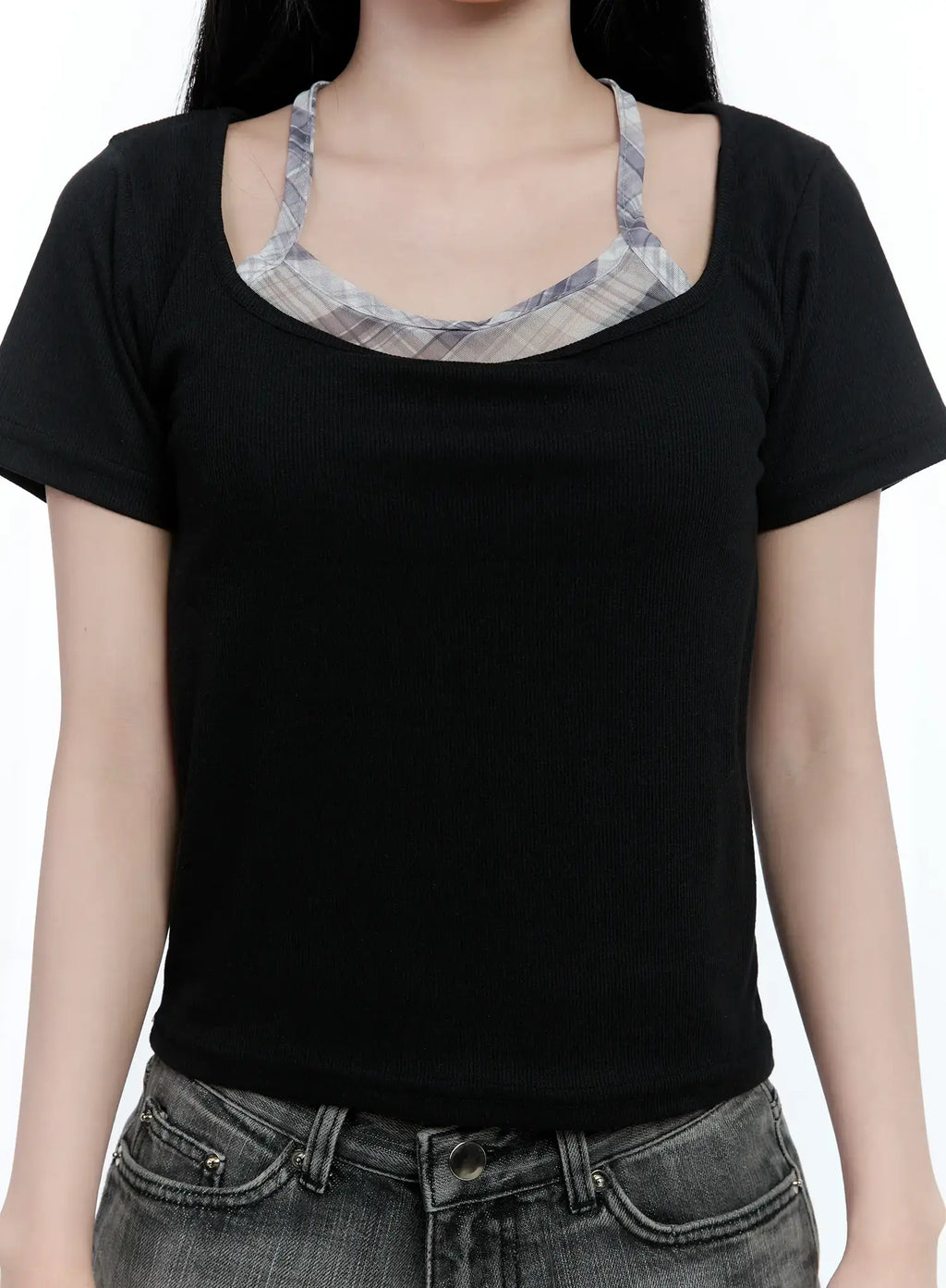 Layered Plaid Halter Top CG501