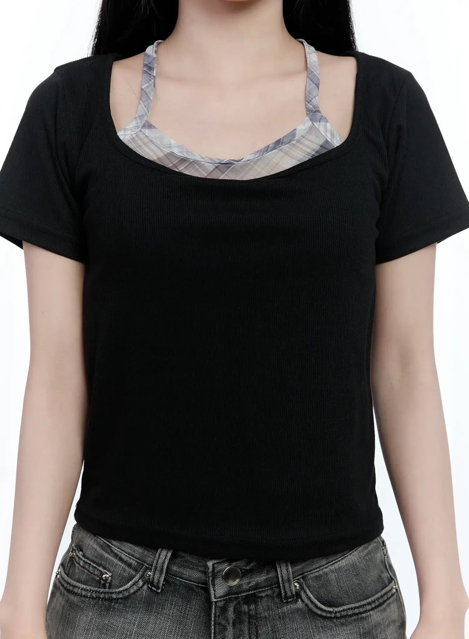 Layered Plaid Halter Top CG501