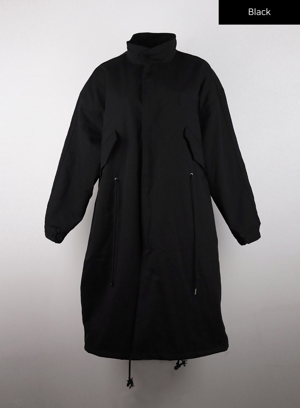 Collar Solid Zipper Drawstring Long Jacket CD328