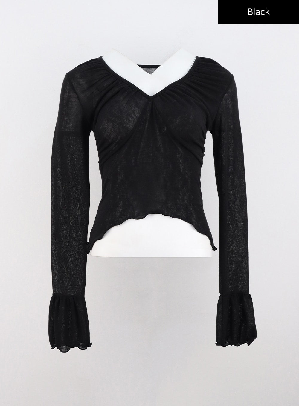 Mesh V-Neck Shirred Crop Top CO327