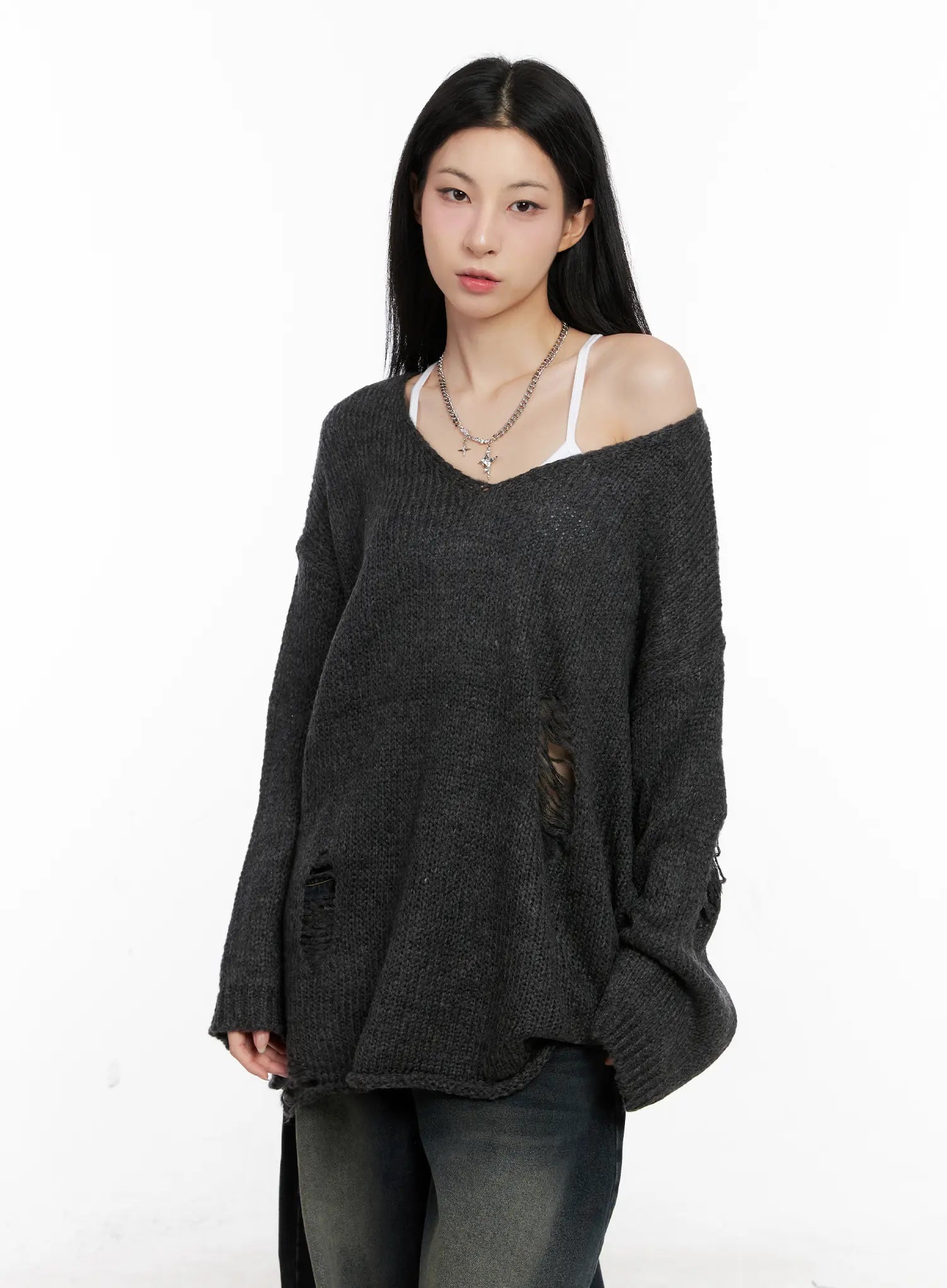 Distressed Loose Knit Sweater CG522