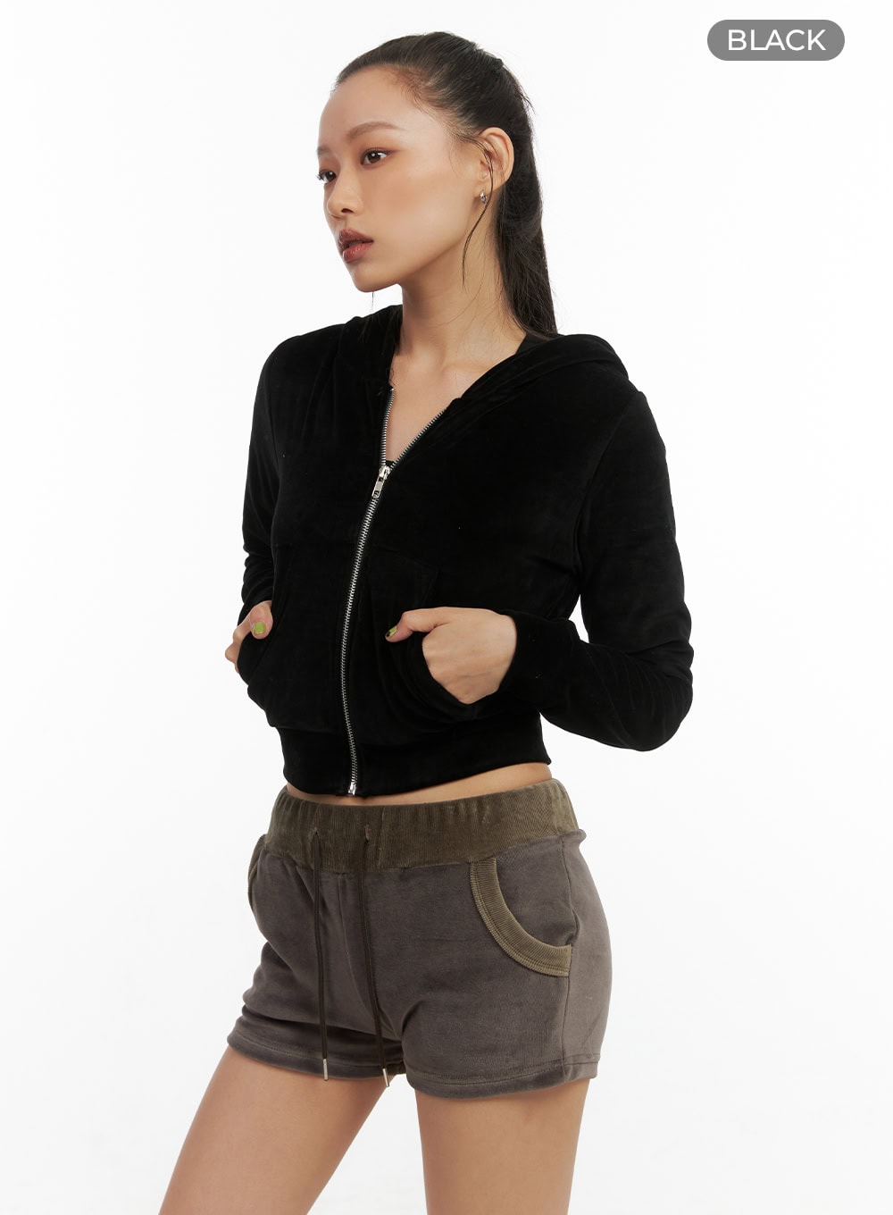 Solid Velvet Crop Hoodie CO424