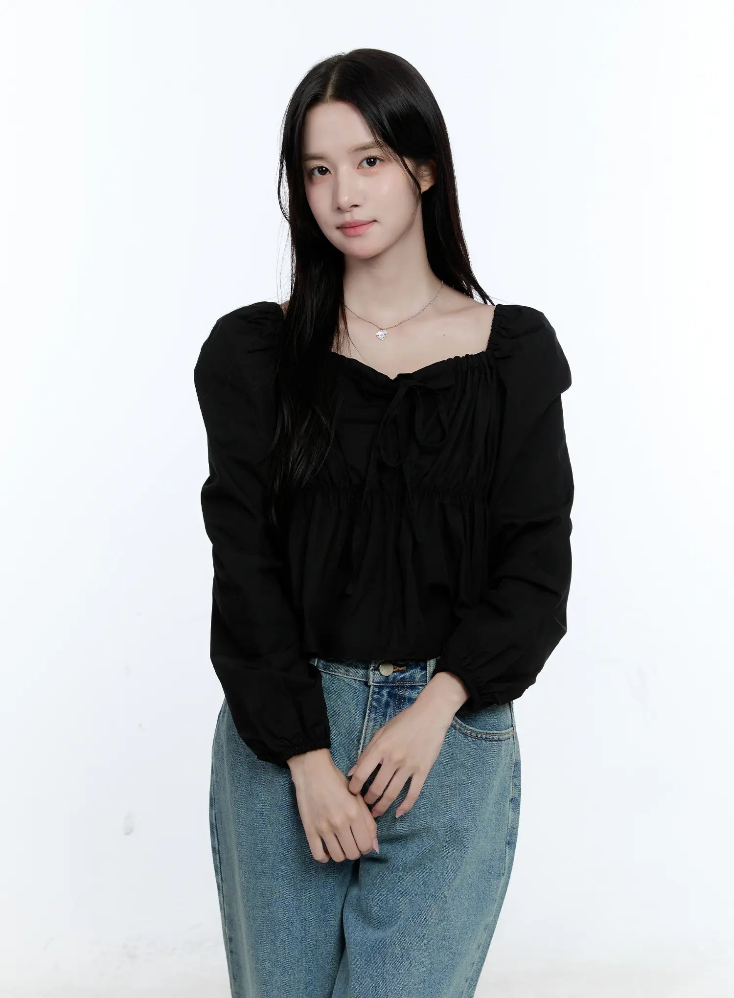 Puff-Sleeve Shirred Blouse CG512