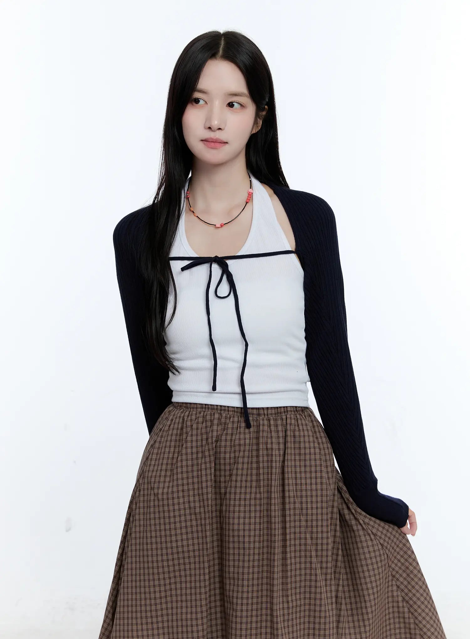 Ribbed Bow-Tie Knit Bolero CG514