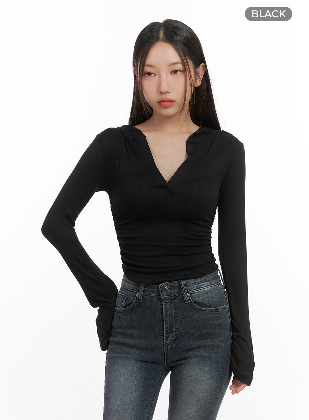 Classic Slim V-Neck Crop Top Hoodie CO402