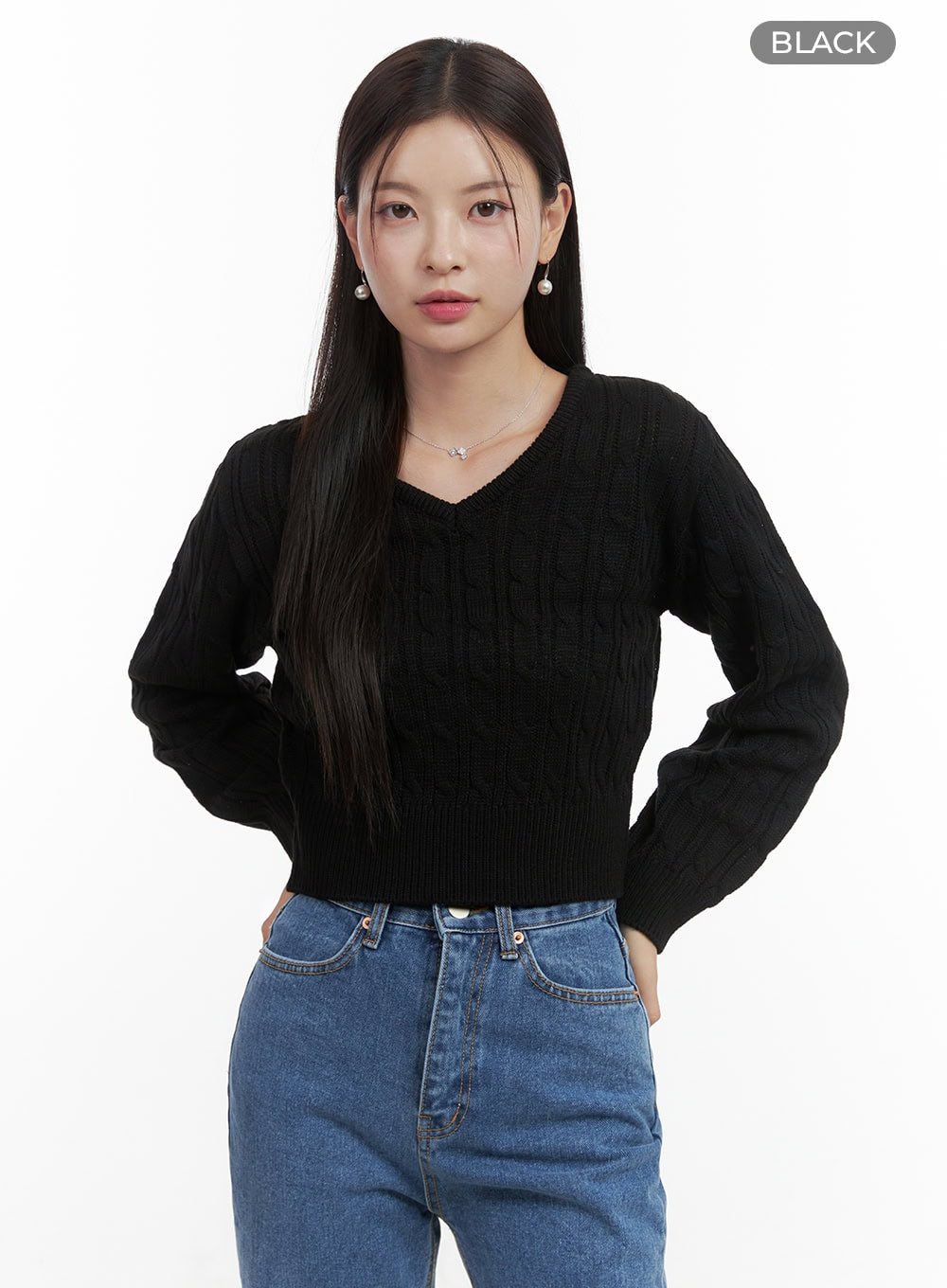 Slim V-Neck Cable Knit Sweater OO416
