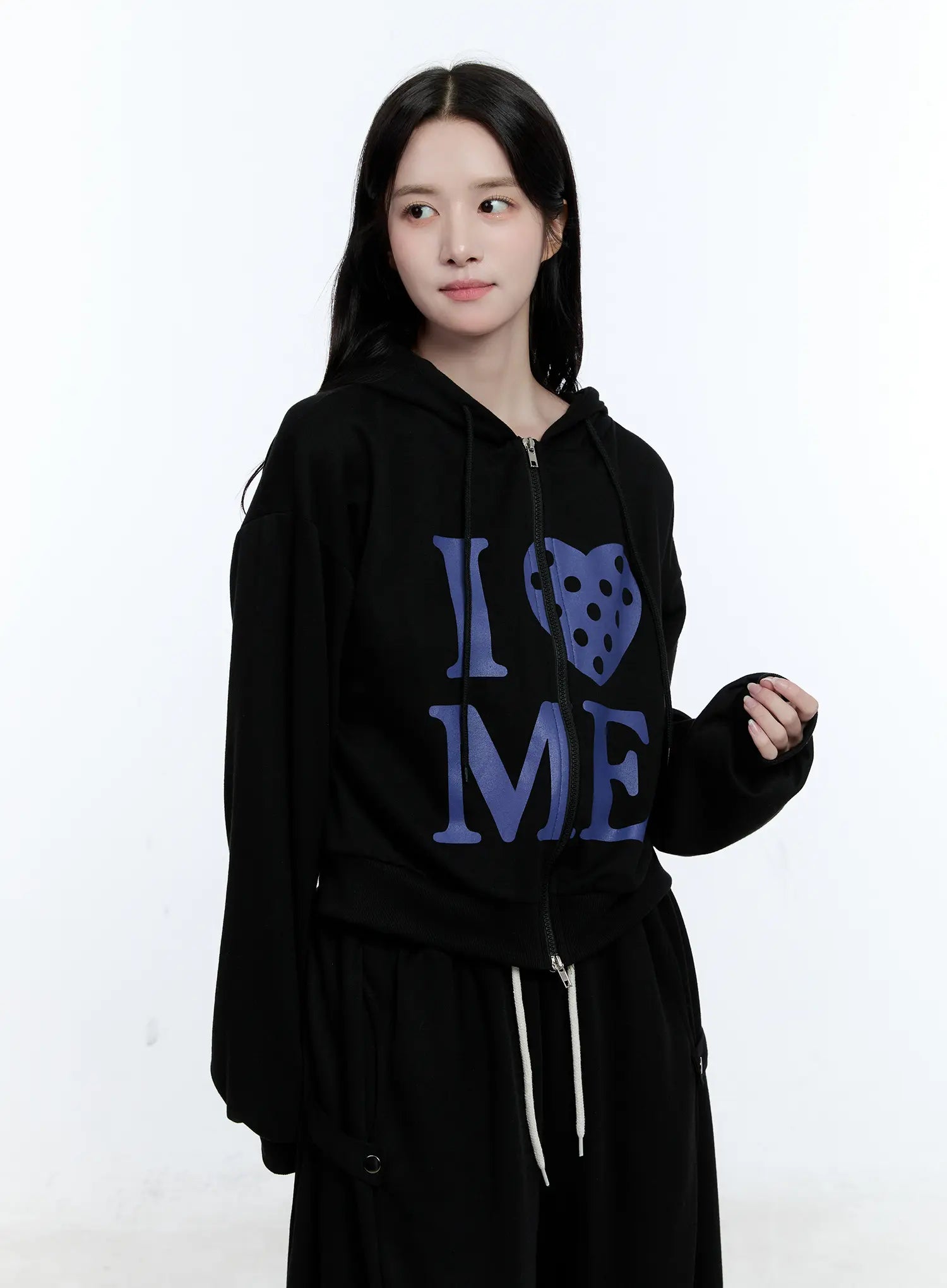 Polka-Dot Graphic Zip-Up Hoodie CG514