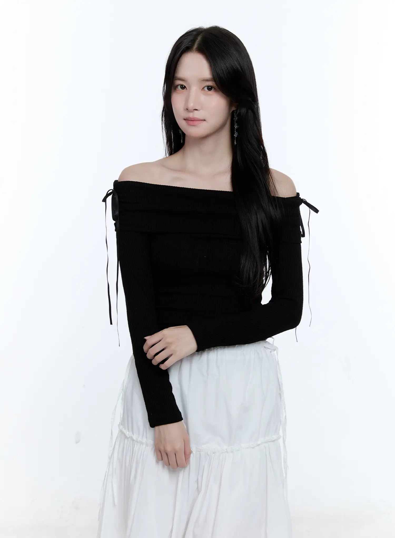 Off-Shoulder Ruched Knit Top CG512