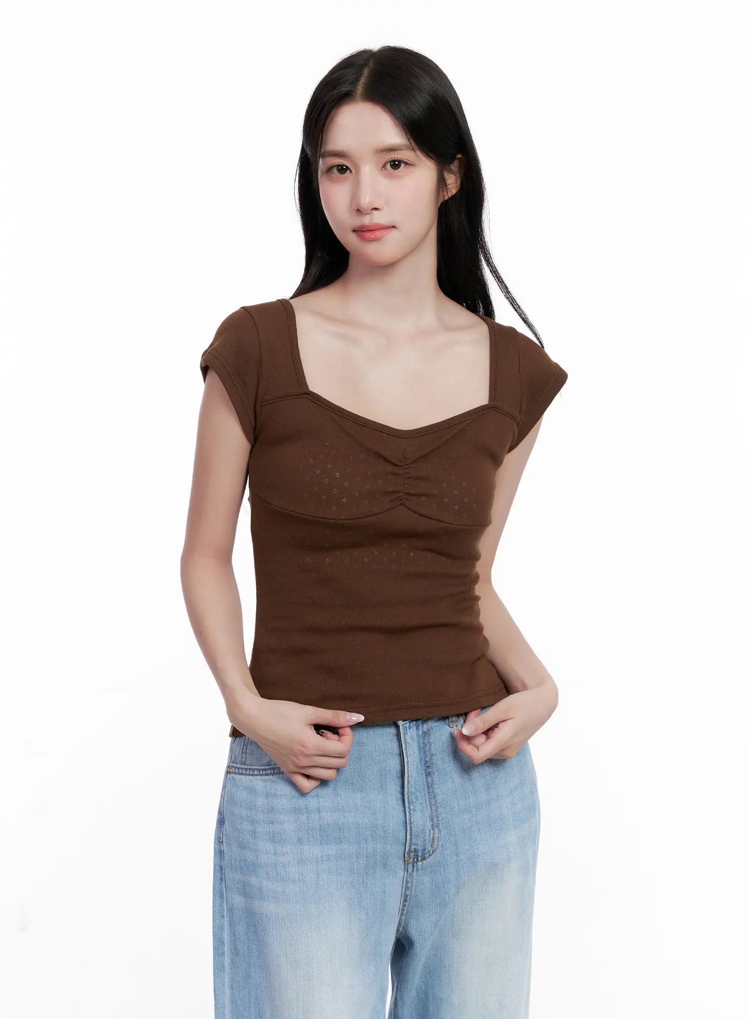 Shirred Cap-Sleeve Sweetheart Top CL515