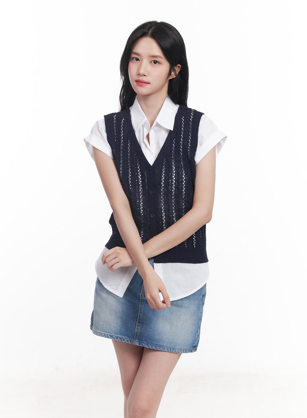Knit Buttoned Vest Top CY523