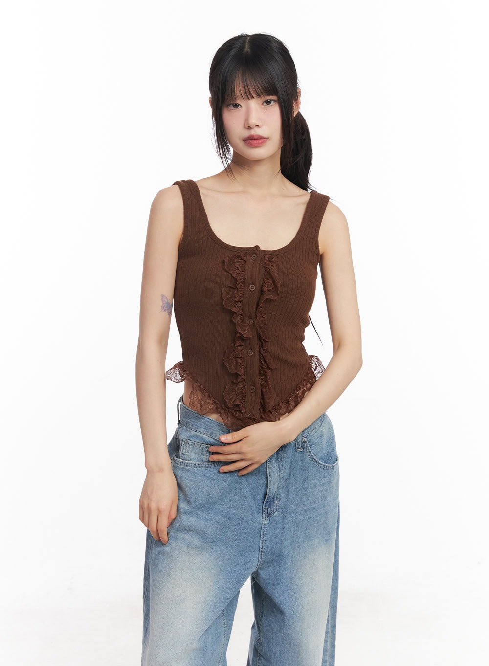 Lace Buttoned Crop Tank Top CY512