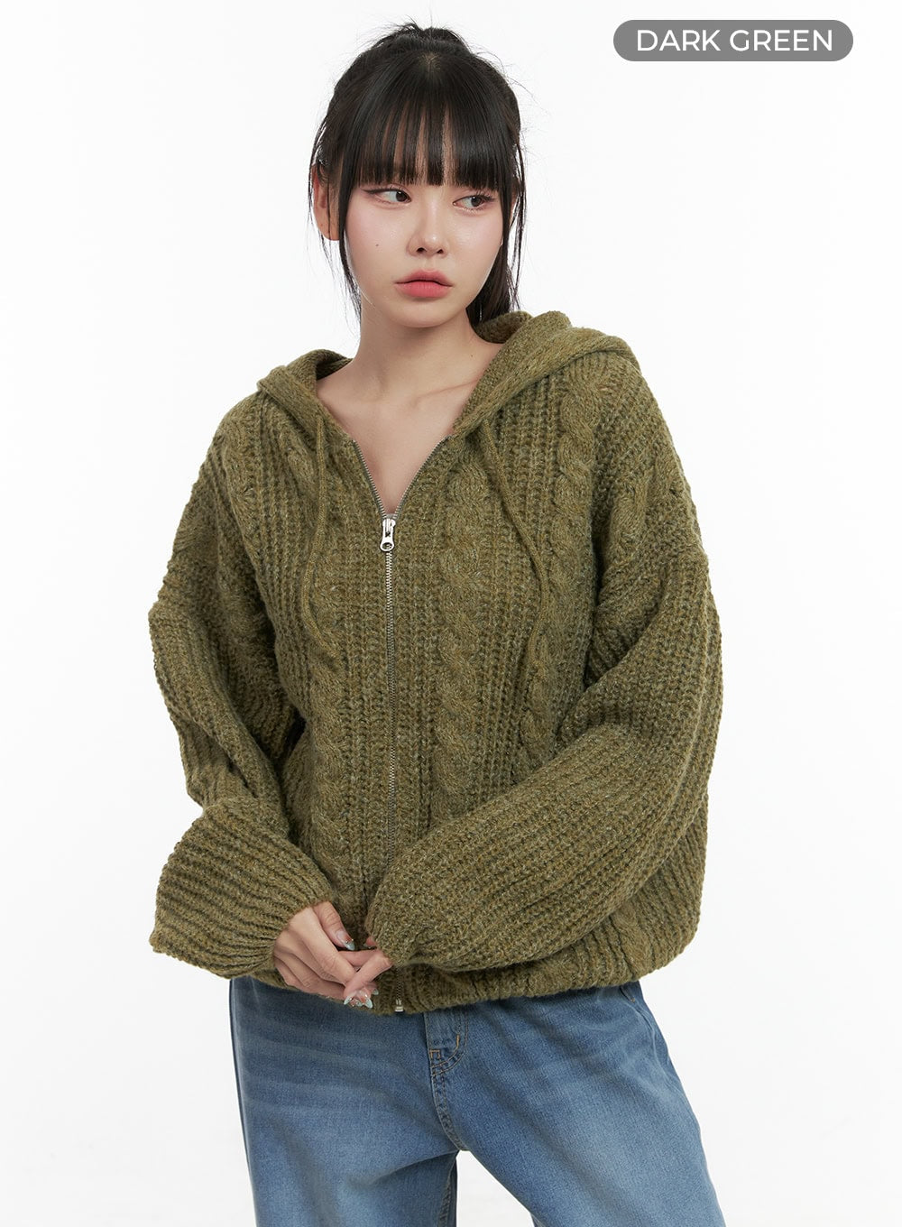 Oversized Cable Knit Hooded Sweater OS410