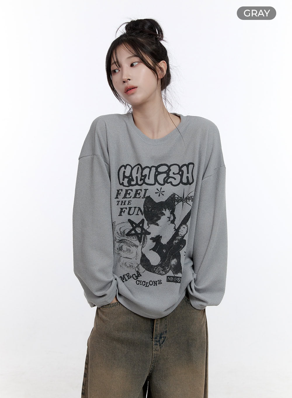 Oversized Graphic Long Sleeve T-Shirt CO418