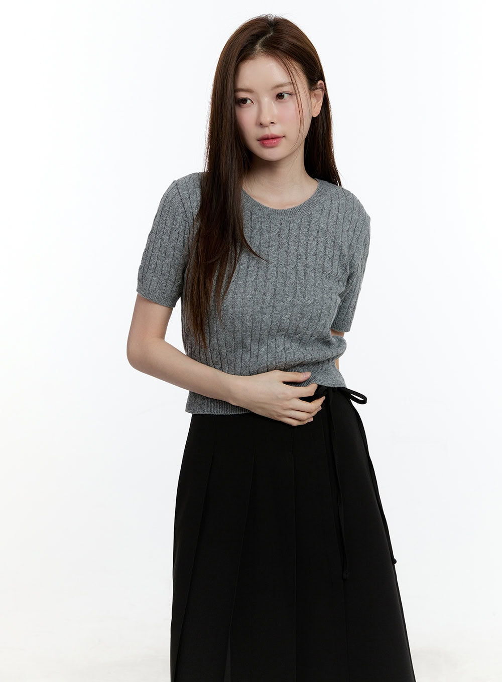 Cable Knit Short Sleeve Sweater CM521