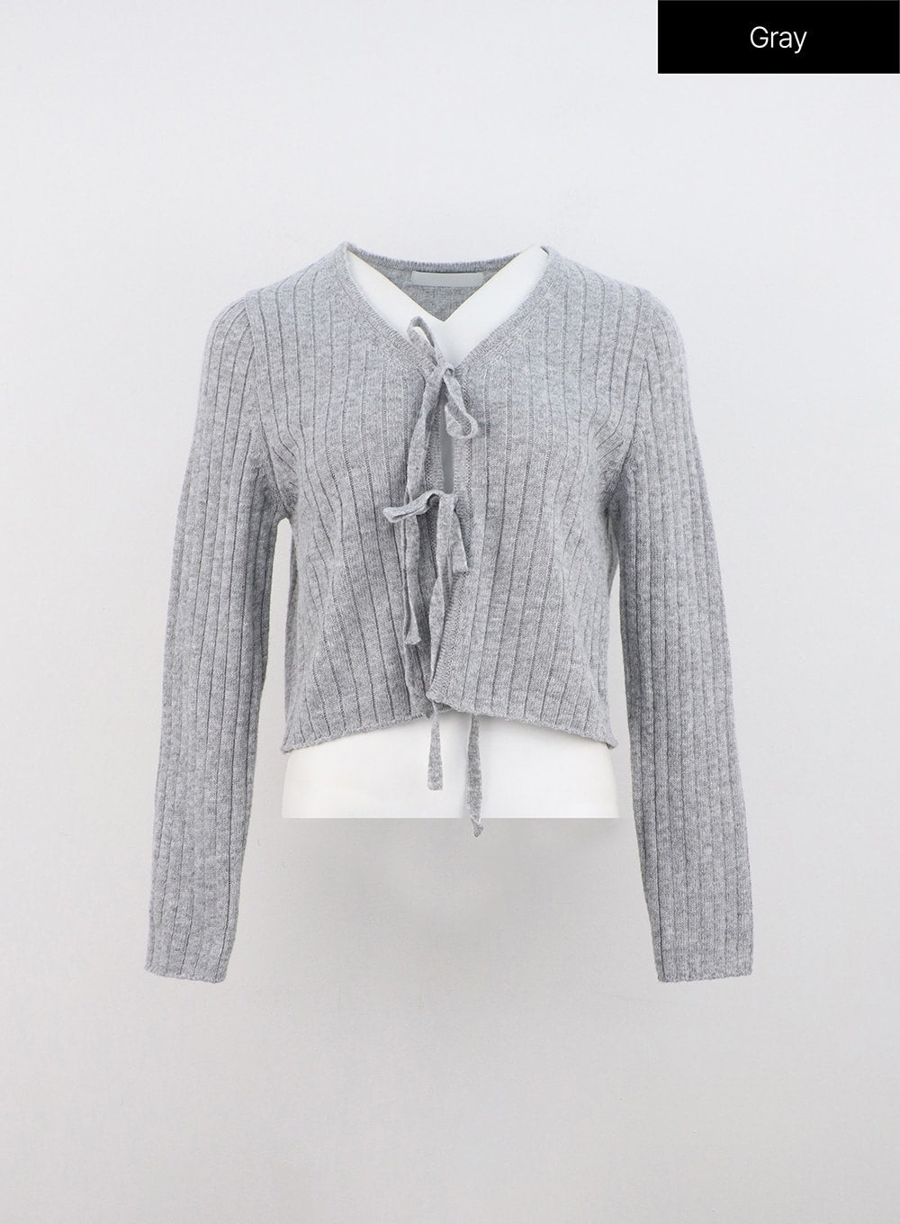 Tie V-Neck Ribbed Cardigan ON324