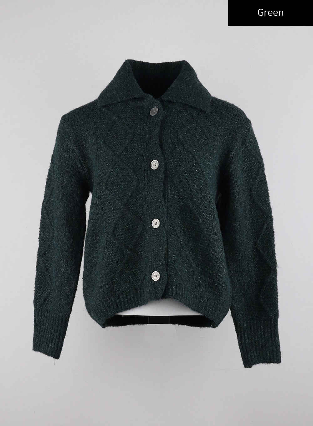 Recycled Polyester Collared Cable Knit Cardigan CD314