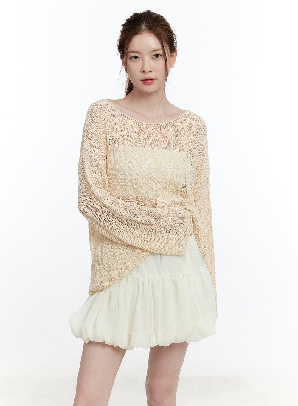 Cable Knit Sheer Loose-Fit Sweater CM521