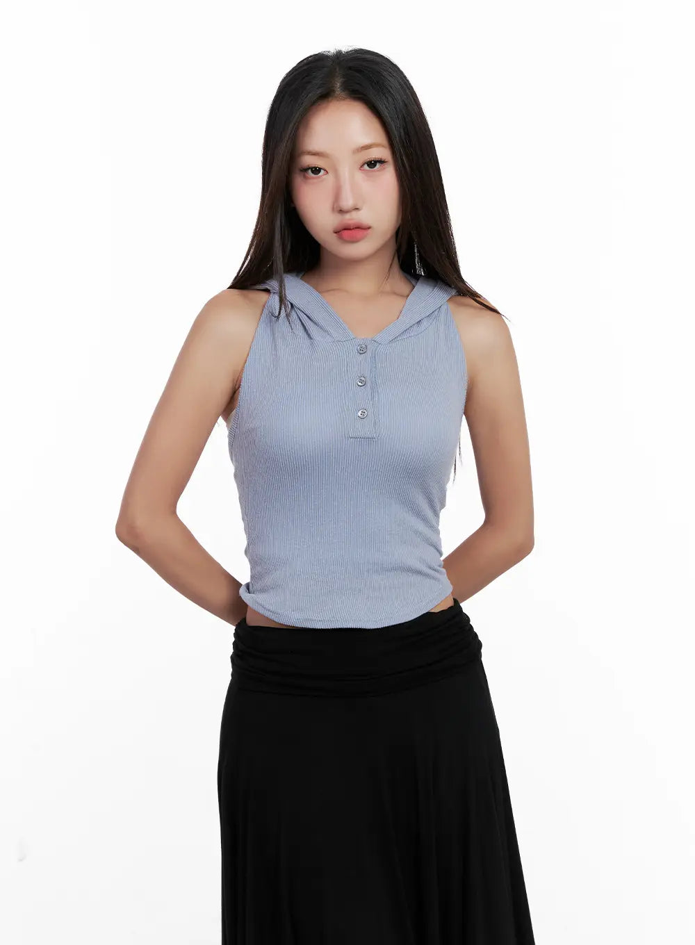 Ribbed Button Hoodie Crop Tank CL518