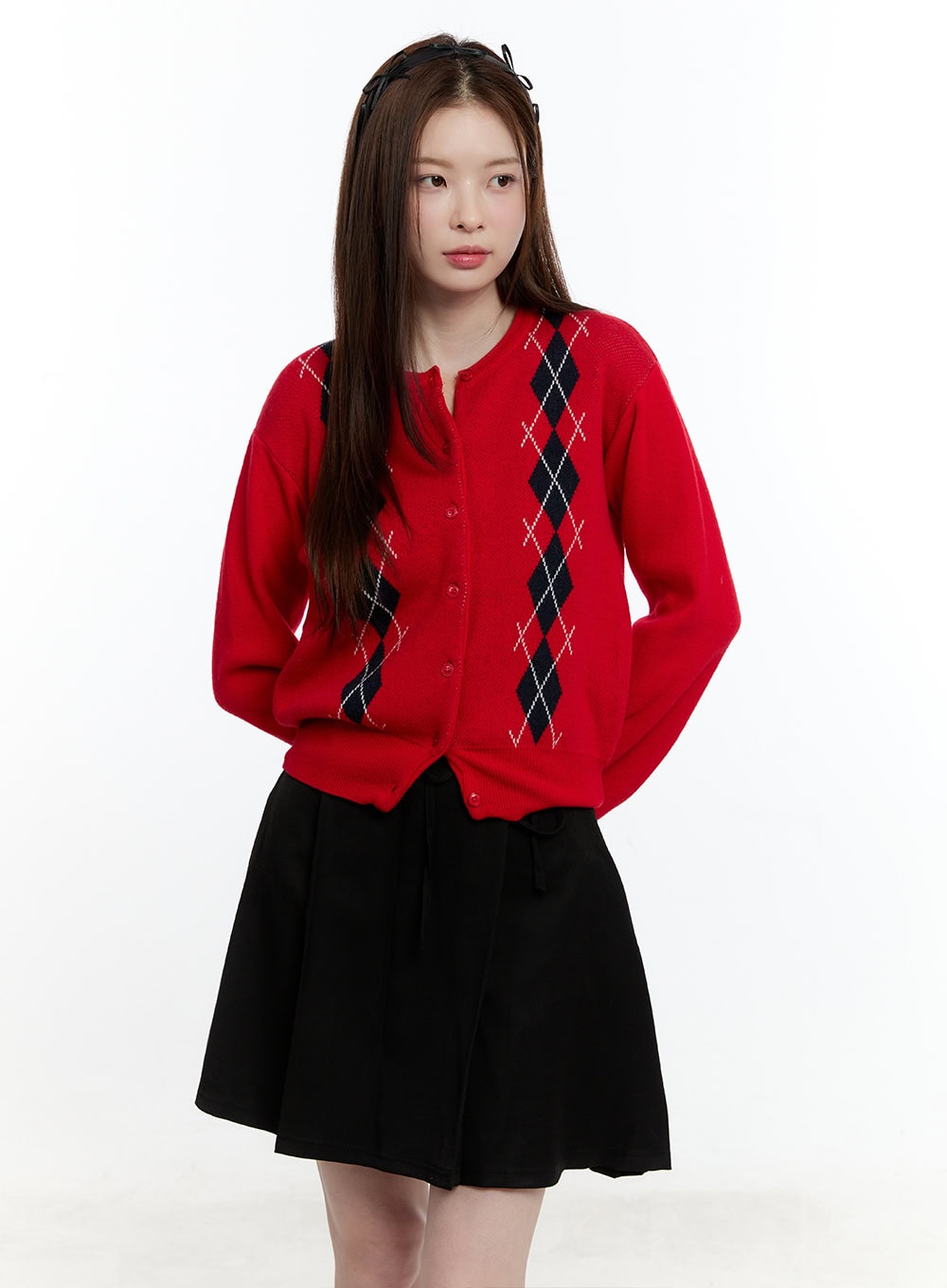Cashmere-Blend Argyle Buttoned Cardigan CM521
