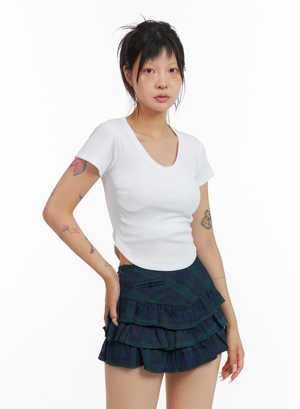 V-Neck Shirred Crop Tee CL415