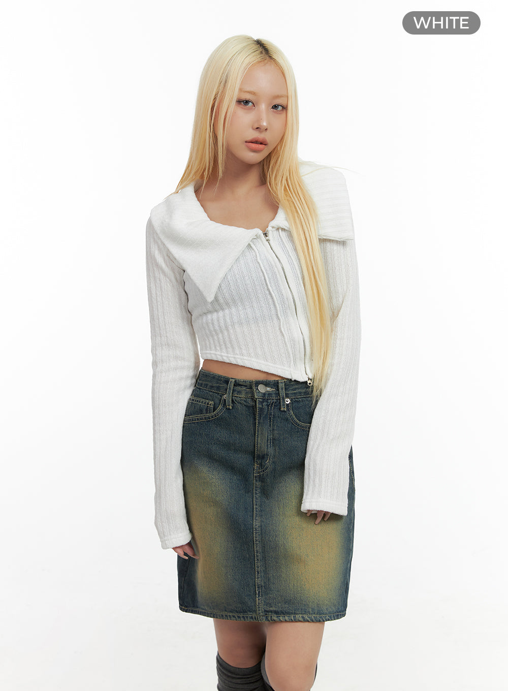 Zipper Chic Collared Crop Top CO415