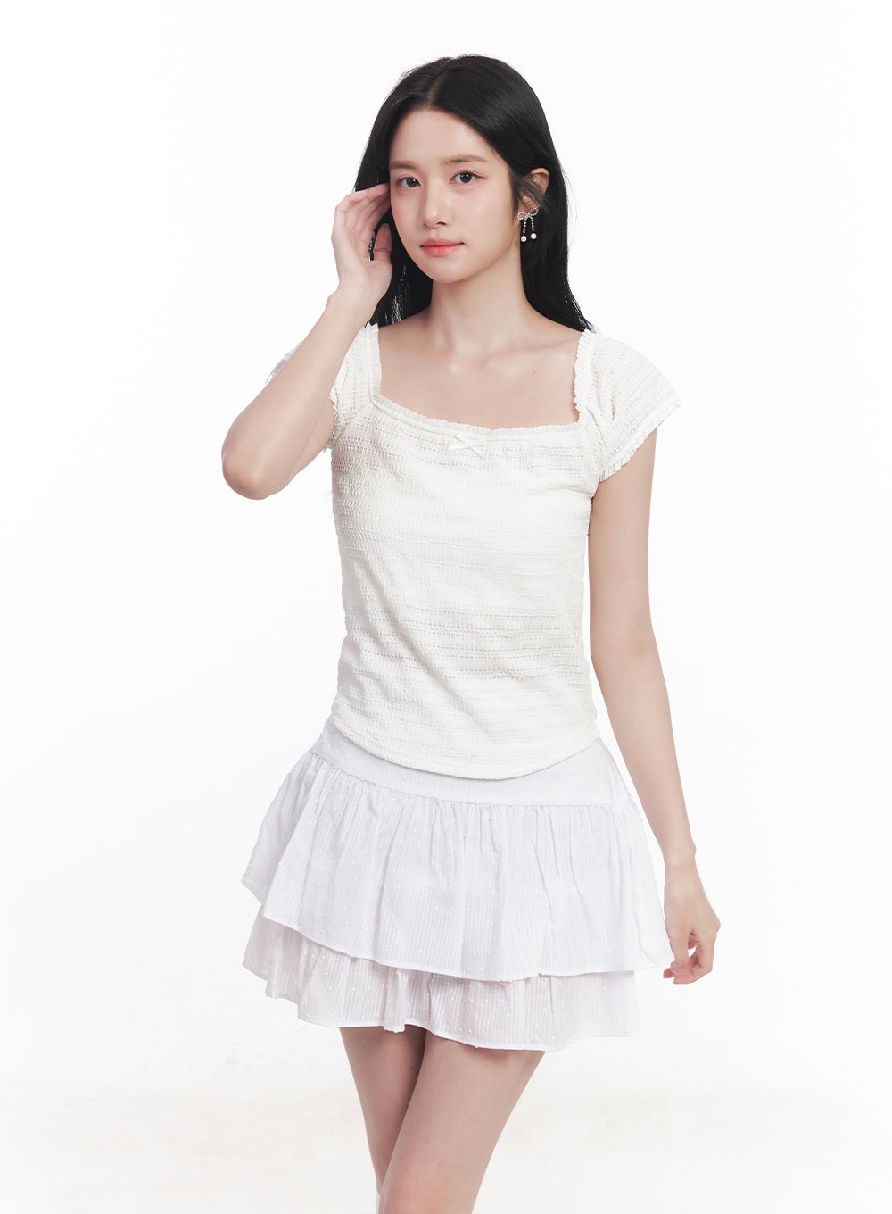 Ribbon Lace Square-Neck Crop Top CY523