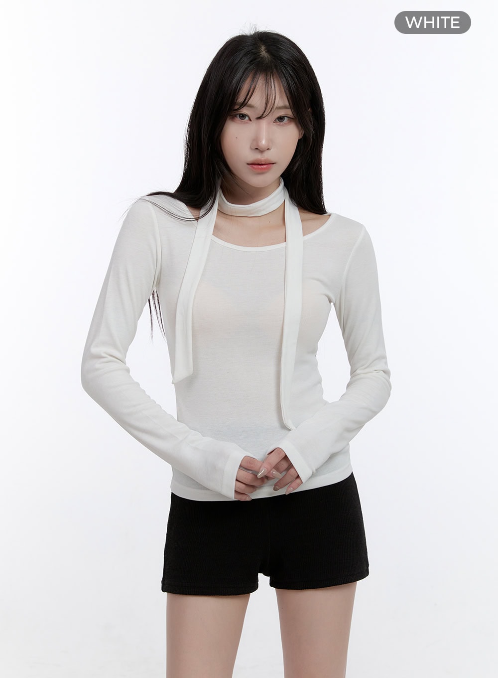 Elegant Long-Sleeve Muffler Top CO418