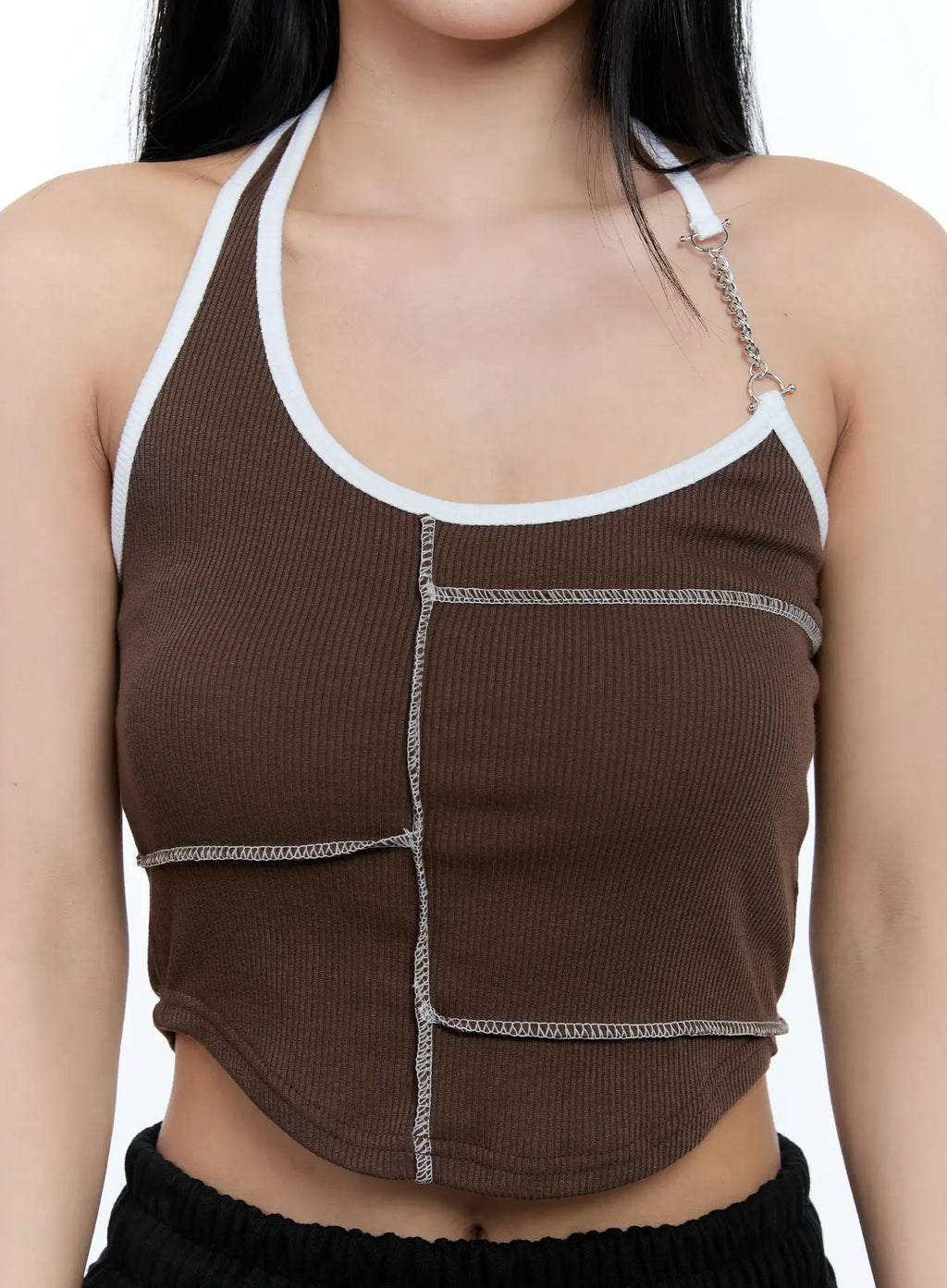 Contrast Chain Accent Halter Tank CL530
