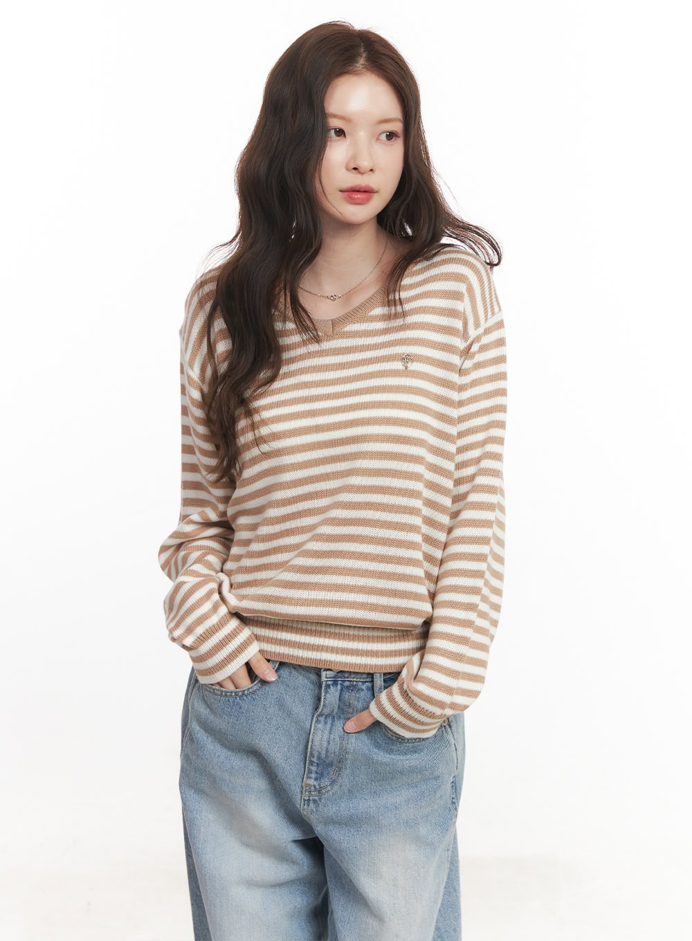 Sweet Apple Stripe V-Neck Sweater CA501