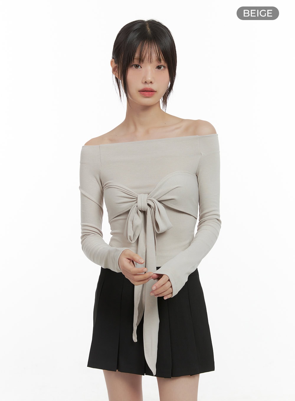 Ribbon-Tie Off Shoulder Crop Top CS412