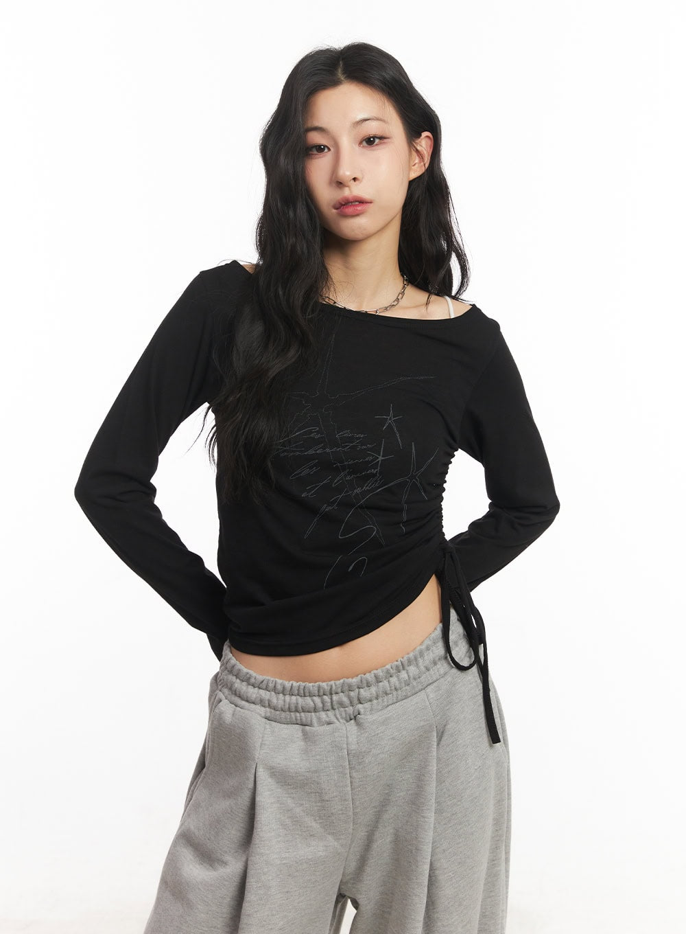 Graphic Shirred Crop Top CA504