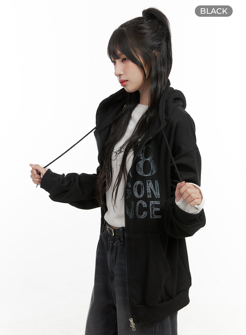 Oversized Lettering Zip-Up Sweat Hoodie CG421