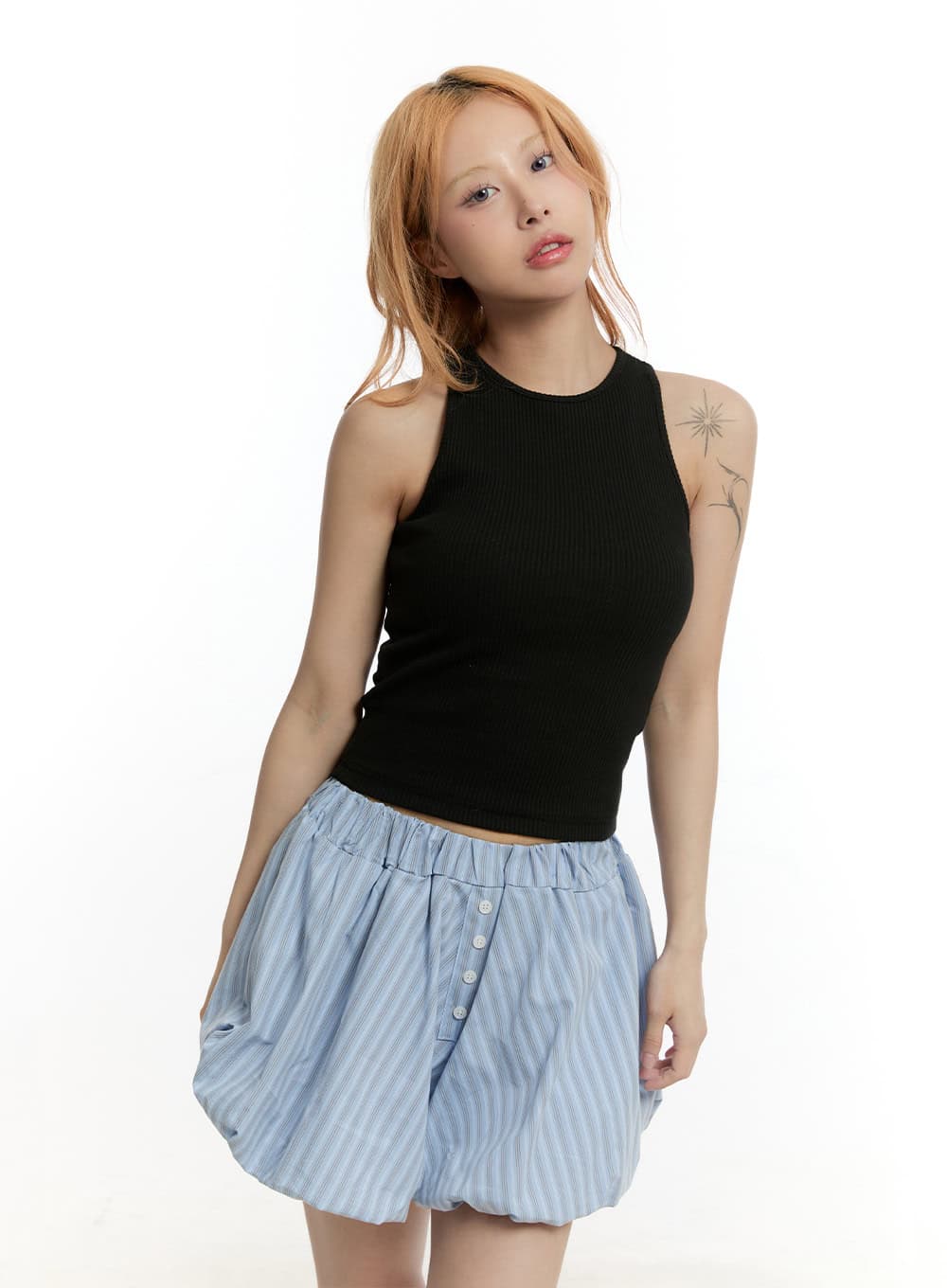 Slim-Fit Ribbed Cropped Tank Top CY505